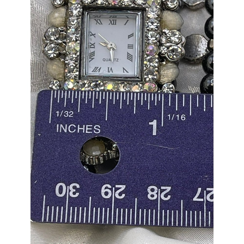 Quartz Rhinestone Encrusted and Beaded Wristband Bracelet Style Watch - Picture 8 of 10